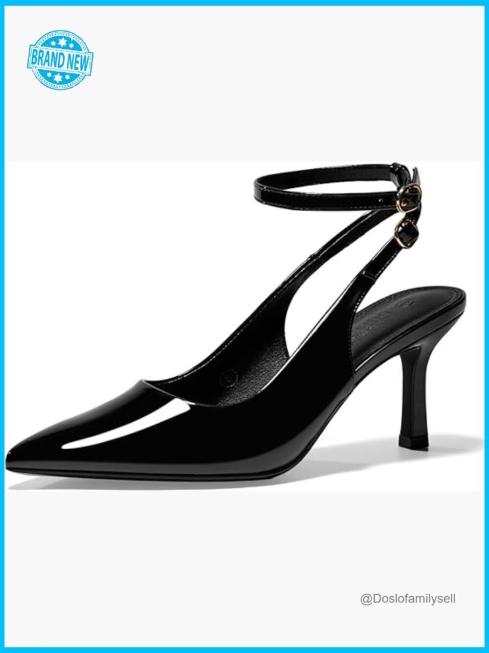 Black Pointed Toe Stiletto Pumps Dress Shoes Slingback Ankle Strap Evening